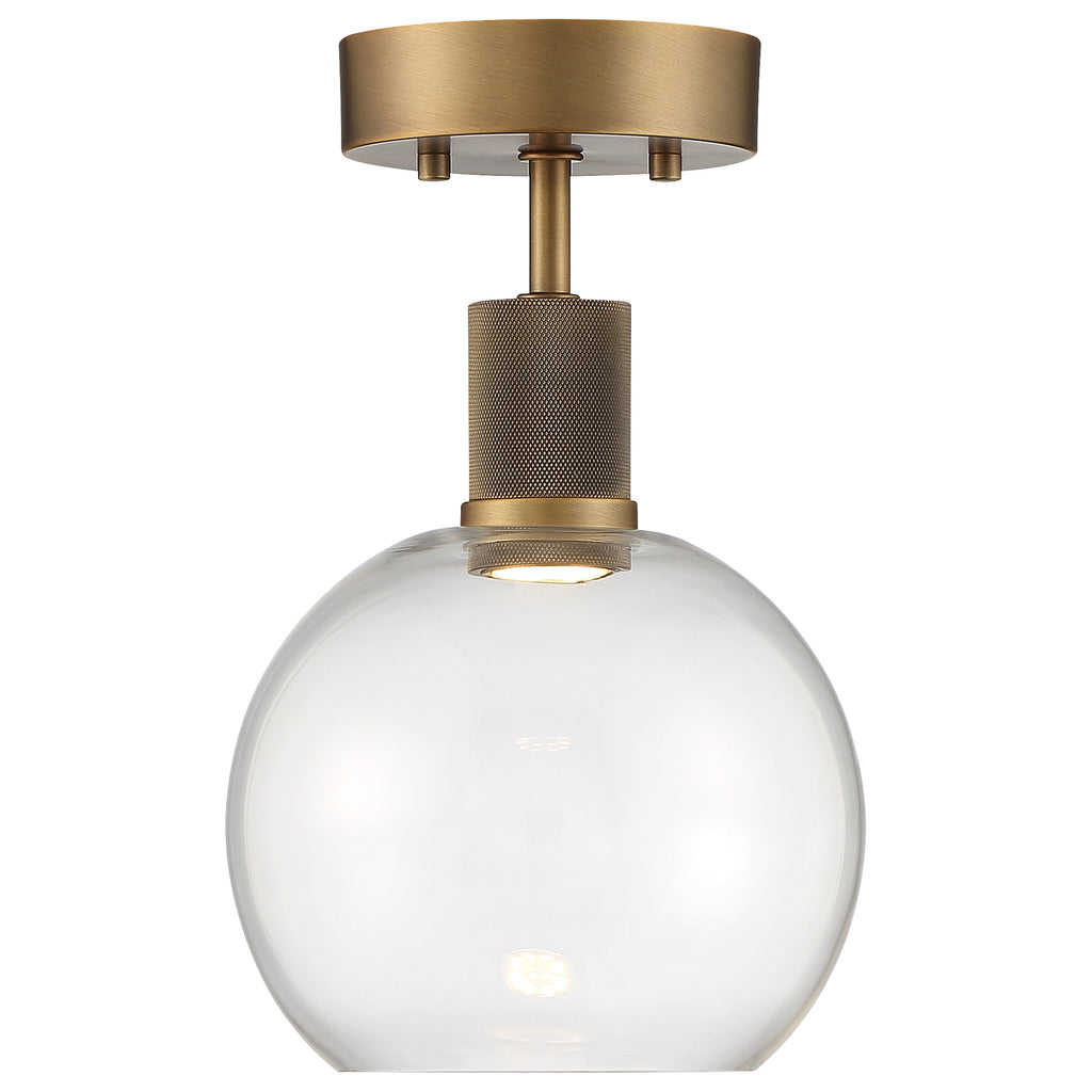 Port Nine Burgundy LED Semi-Flush, Antique Brushed Brass / Clear Glass / 9W