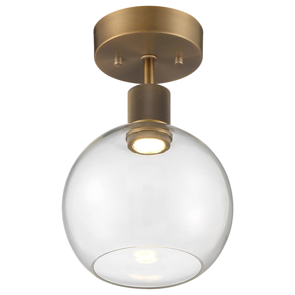 Port Nine Burgundy LED Semi-Flush, Antique Brushed Brass / Clear Glass / 9W