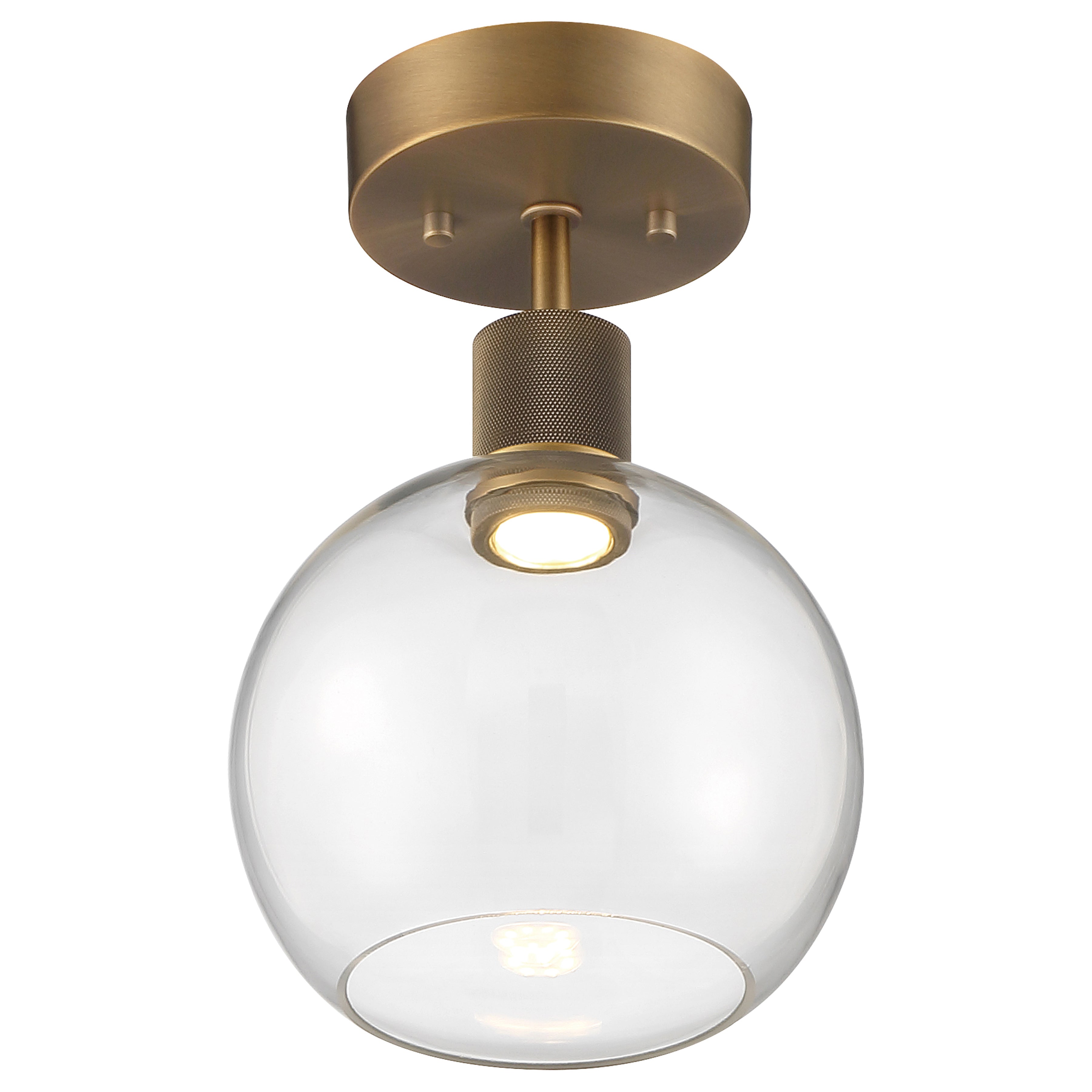 Port Nine Burgundy LED Semi-Flush, Antique Brushed Brass / Clear Glass / 9W