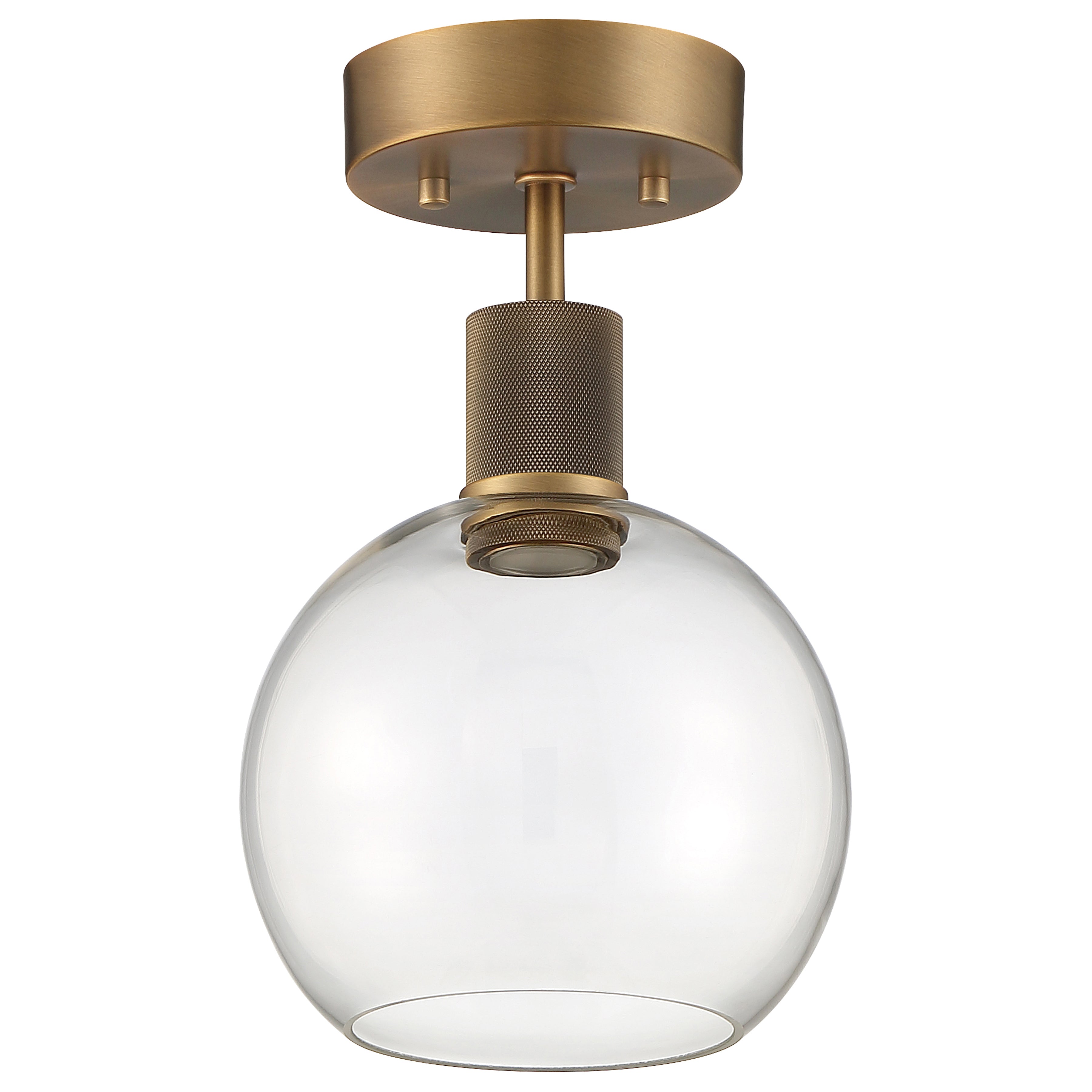 Port Nine Burgundy LED Semi-Flush, Antique Brushed Brass / Clear Glass / 9W