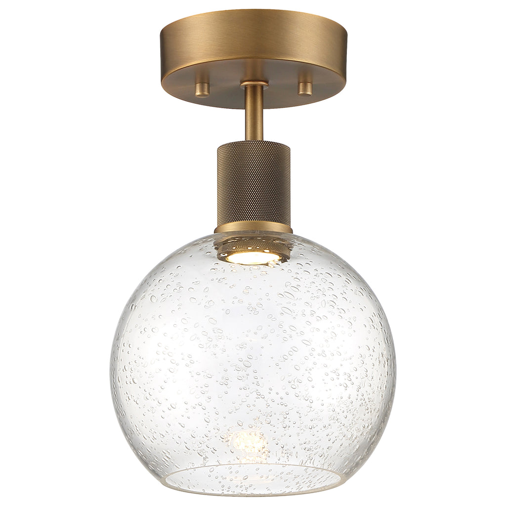 Port Nine Burgundy LED Semi-Flush, Antique Brushed Brass / Seeded Glass / 9W