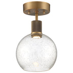 Port Nine Burgundy LED Semi-Flush, Antique Brushed Brass / Seeded Glass / 9W