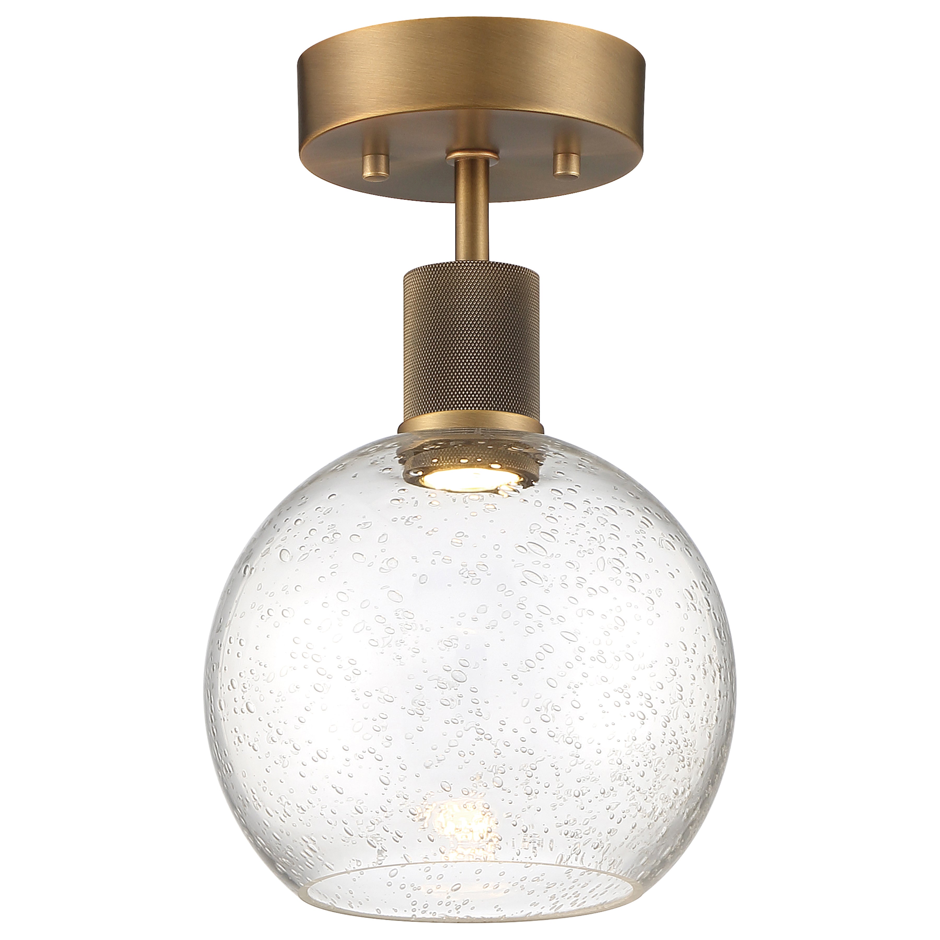 Port Nine Burgundy LED Semi-Flush, Antique Brushed Brass / Seeded Glass / 9W
