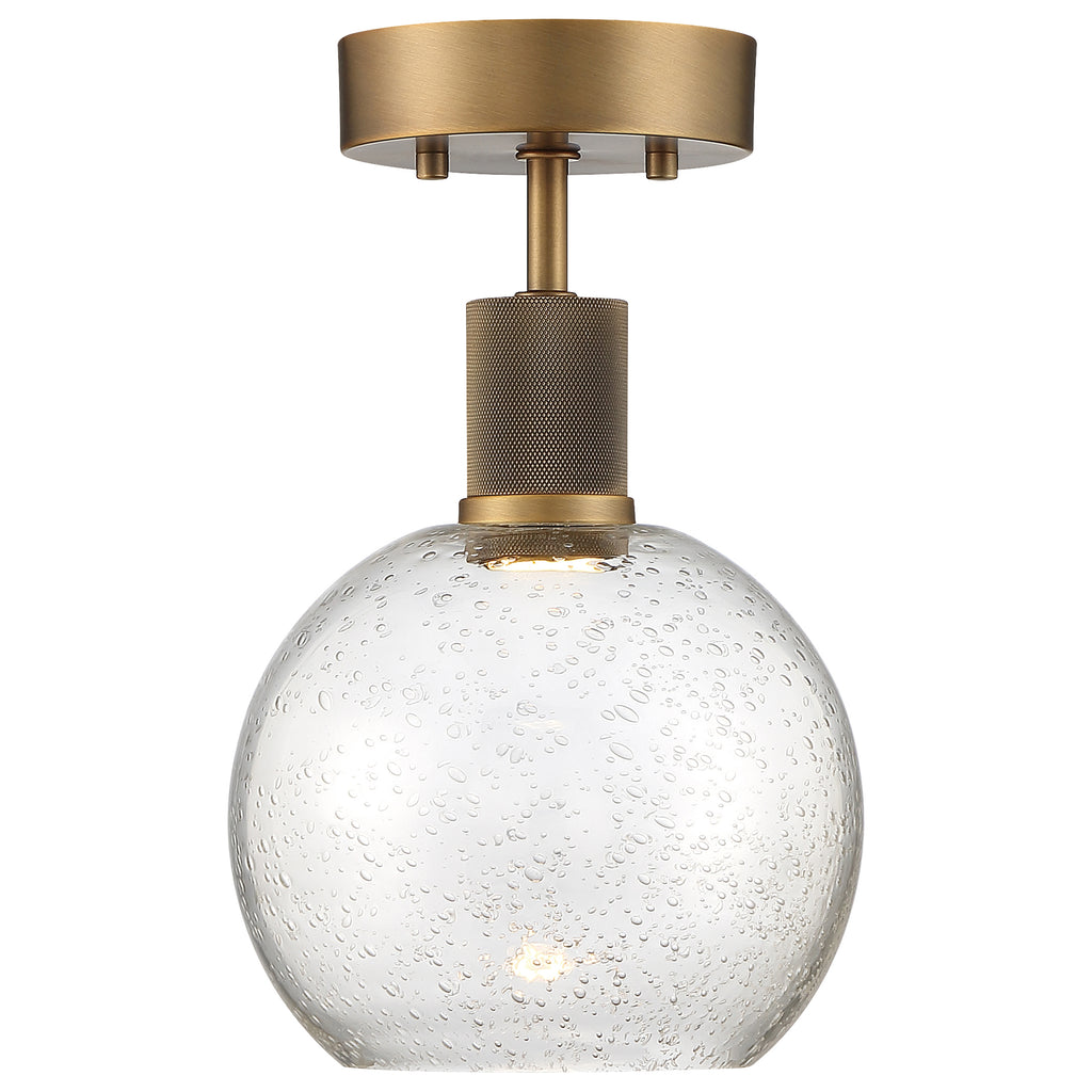Port Nine Burgundy LED Semi-Flush, Antique Brushed Brass / Seeded Glass / 9W