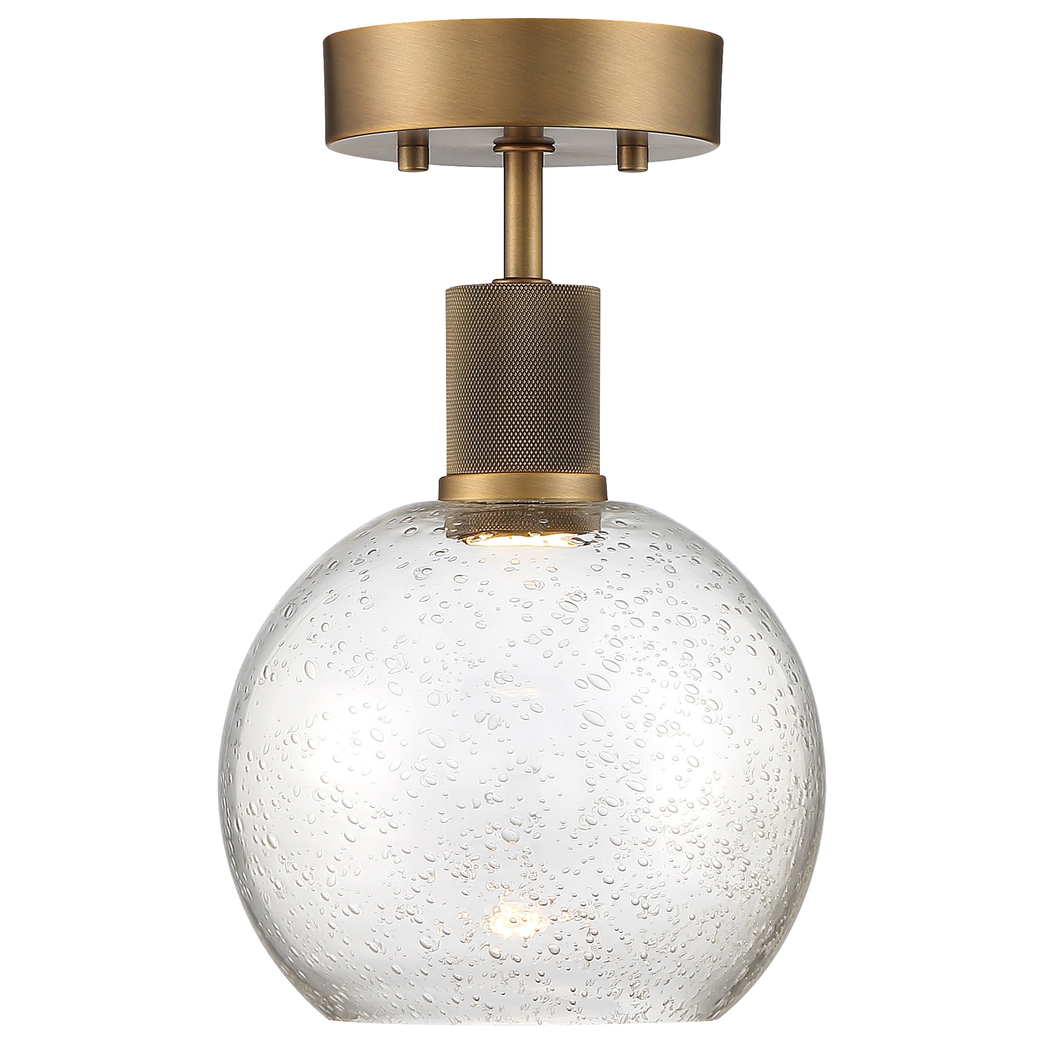 Port Nine Burgundy LED Semi-Flush, Antique Brushed Brass / Seeded Glass / 9W