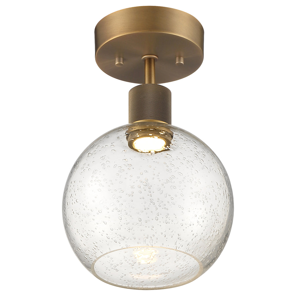 Port Nine Burgundy LED Semi-Flush, Antique Brushed Brass / Seeded Glass / 9W