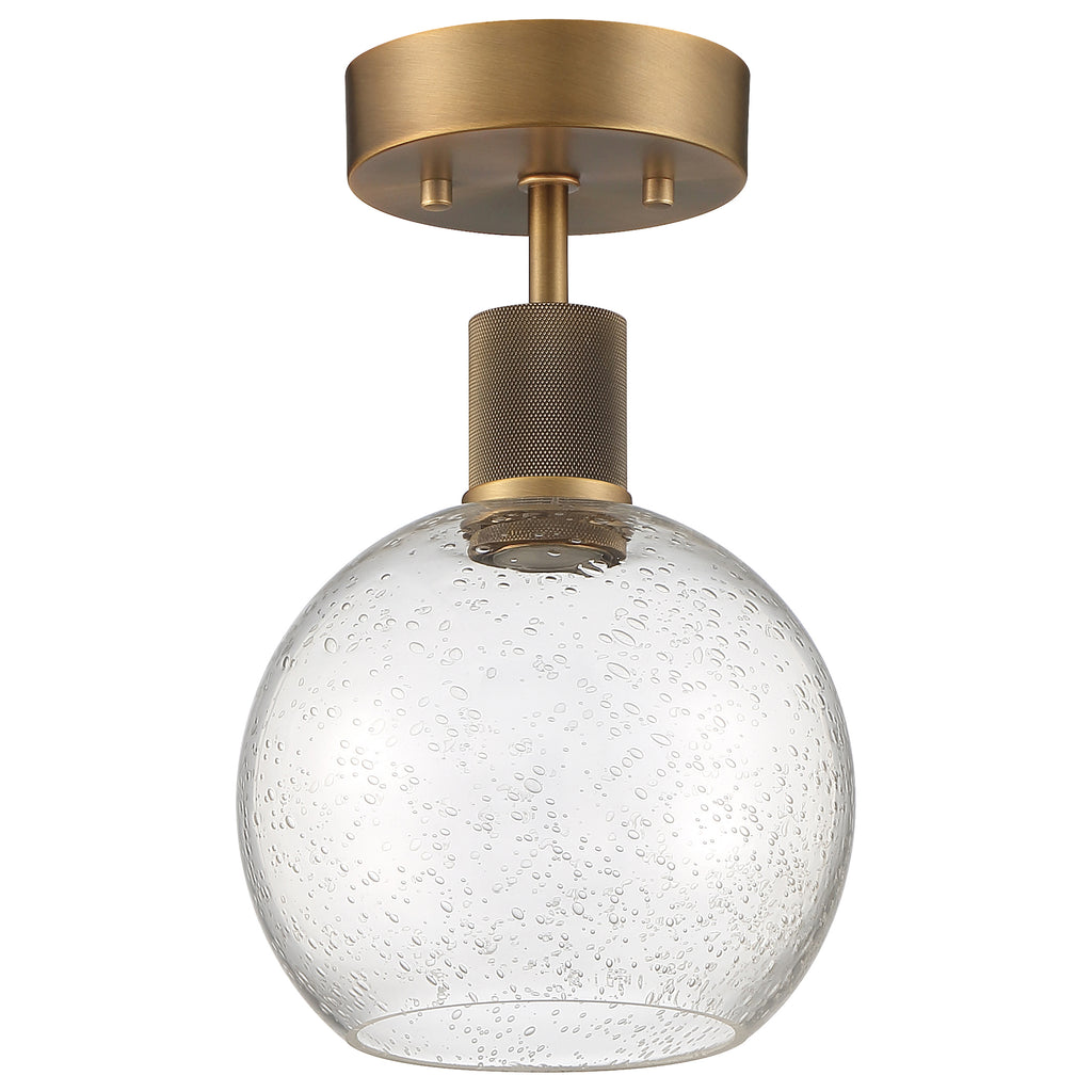 Port Nine Burgundy LED Semi-Flush, Antique Brushed Brass / Seeded Glass / 9W