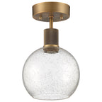 Port Nine Burgundy LED Semi-Flush, Antique Brushed Brass / Seeded Glass / 9W