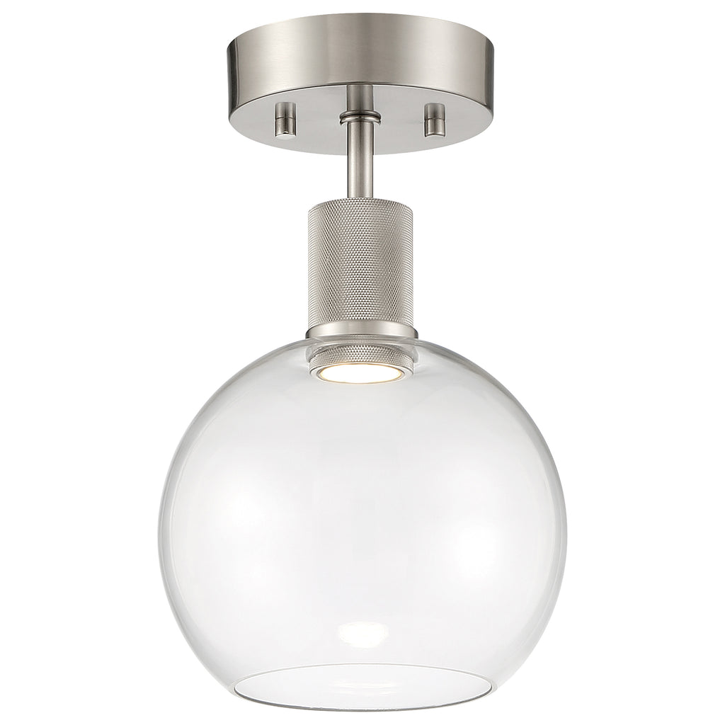 Port Nine Burgundy LED Semi-Flush, Brushed Steel / Clear Glass / 9W