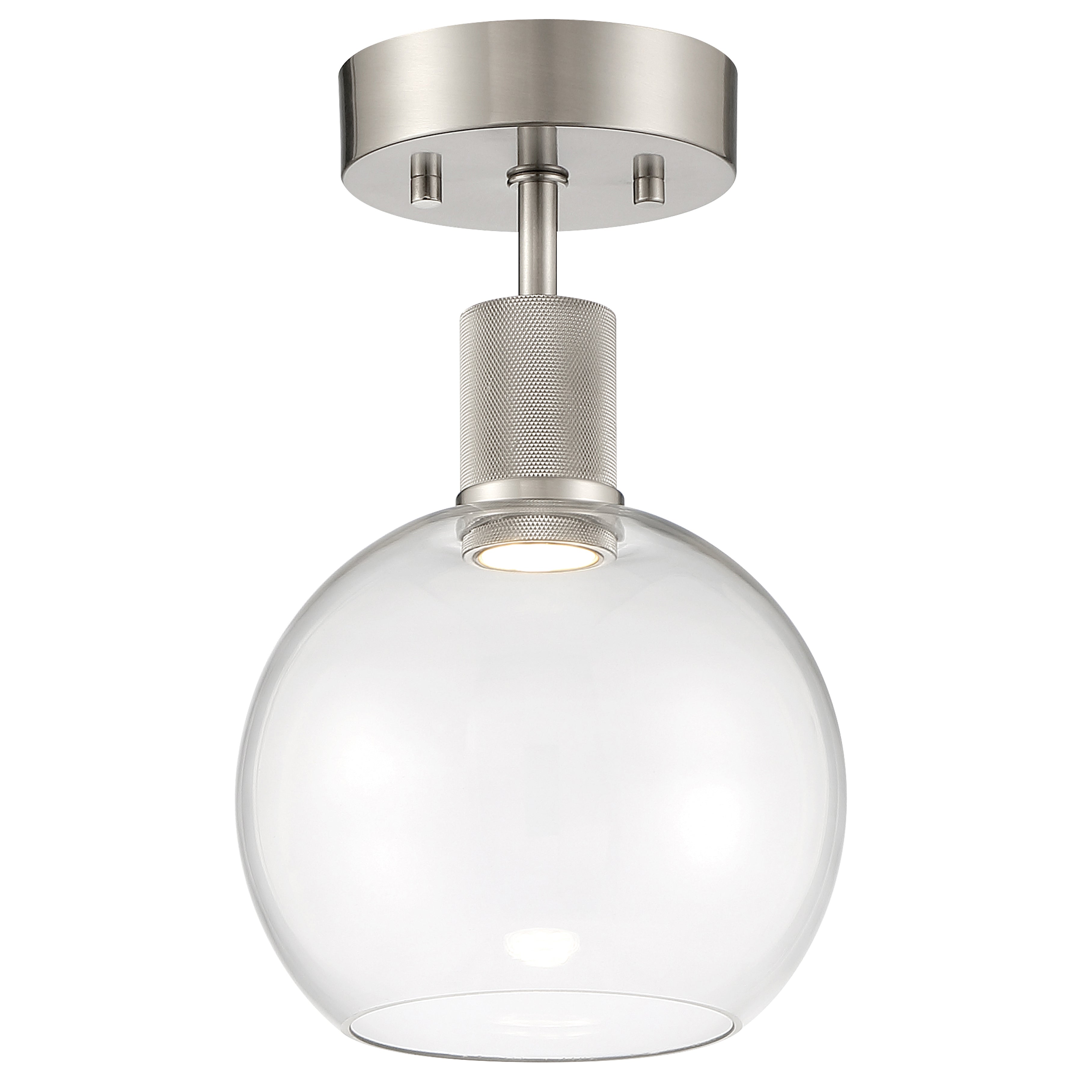 Port Nine Burgundy LED Semi-Flush, Brushed Steel / Clear Glass / 9W