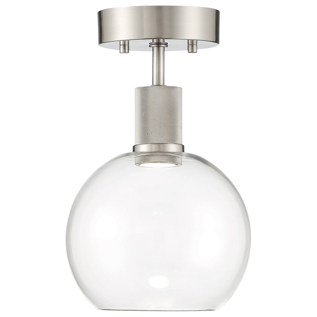 Port Nine Burgundy LED Semi-Flush, Brushed Steel / Clear Glass / 9W