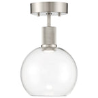 Port Nine Burgundy LED Semi-Flush, Brushed Steel / Clear Glass / 9W