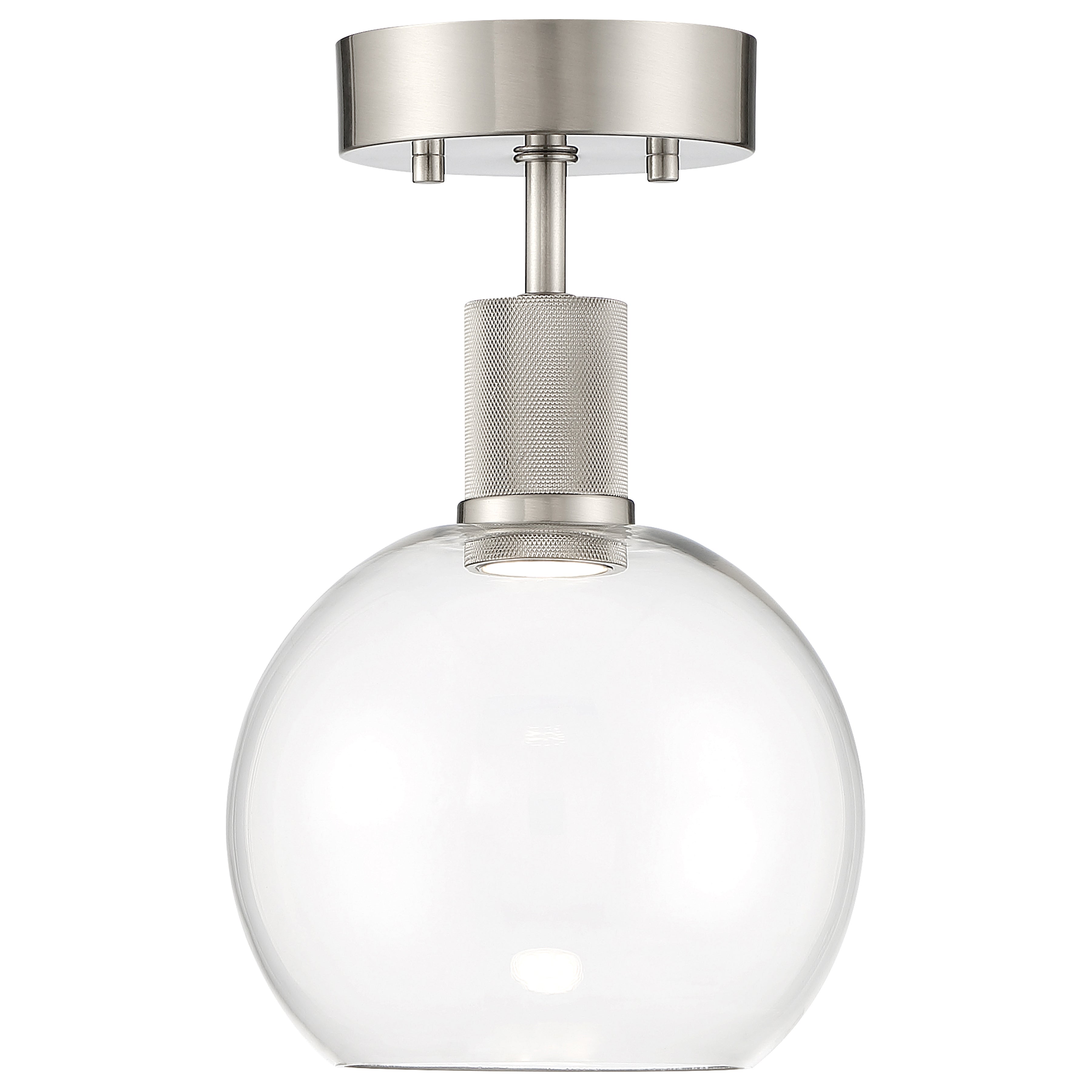 Port Nine Burgundy LED Semi-Flush, Brushed Steel / Clear Glass / 9W