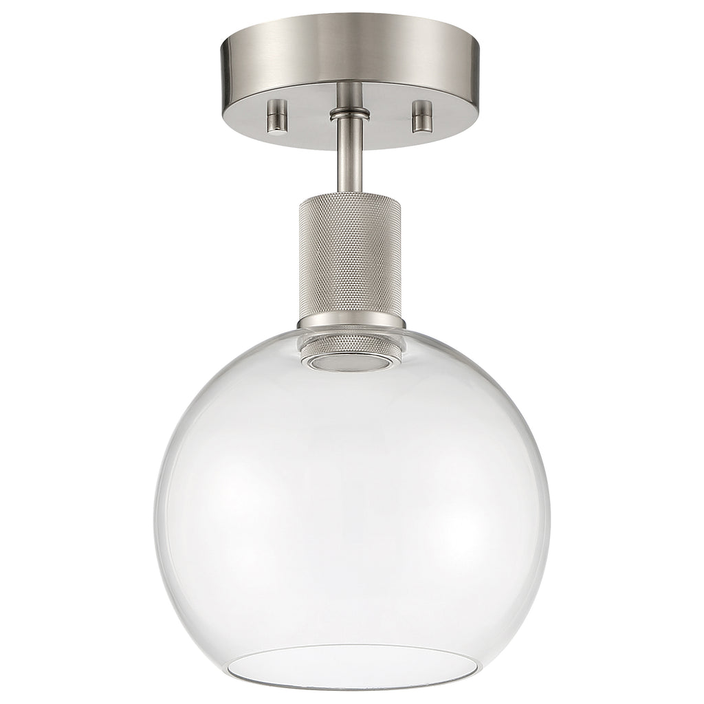 Port Nine Burgundy LED Semi-Flush, Brushed Steel / Clear Glass / 9W