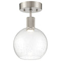 The Access Lighting Port Nine Burgundy LED Semi-Flush features a brushed steel base and a clear seeded glass globe shade.
