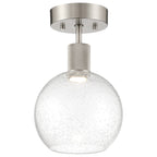 The Access Lighting Port Nine Burgundy LED Semi-Flush features a brushed steel base and a clear seeded glass globe shade.