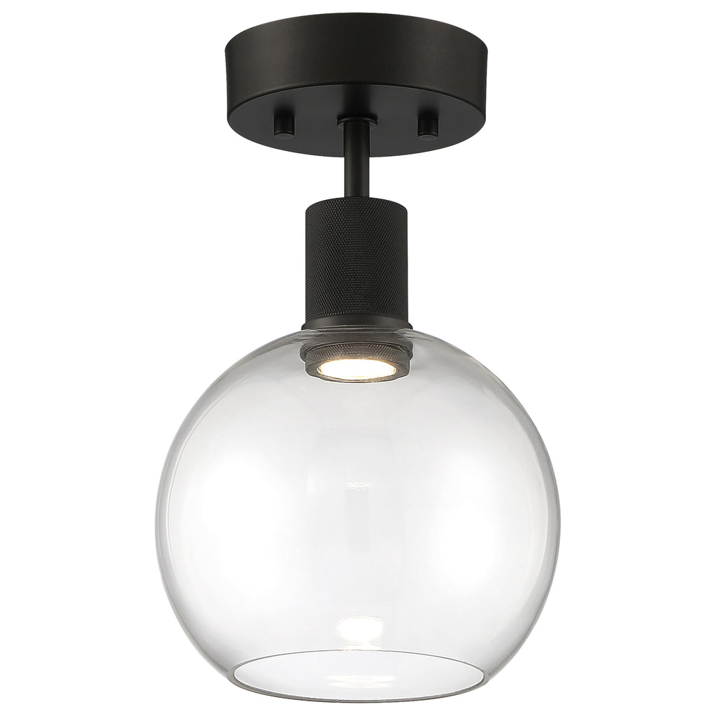 Port Nine Burgundy LED Semi-Flush, Matte Black / Clear Glass / 9W