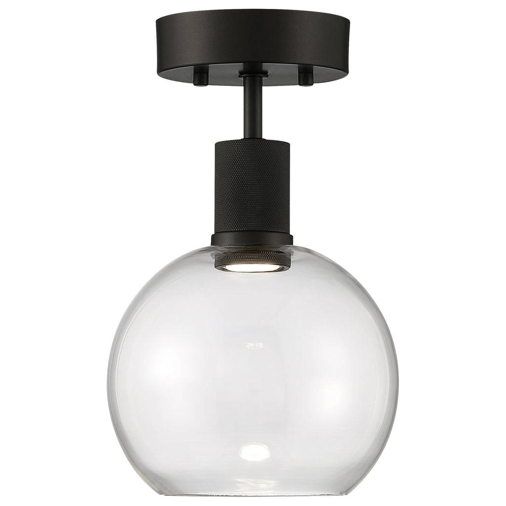 Port Nine Burgundy LED Semi-Flush, Matte Black / Clear Glass / 9W
