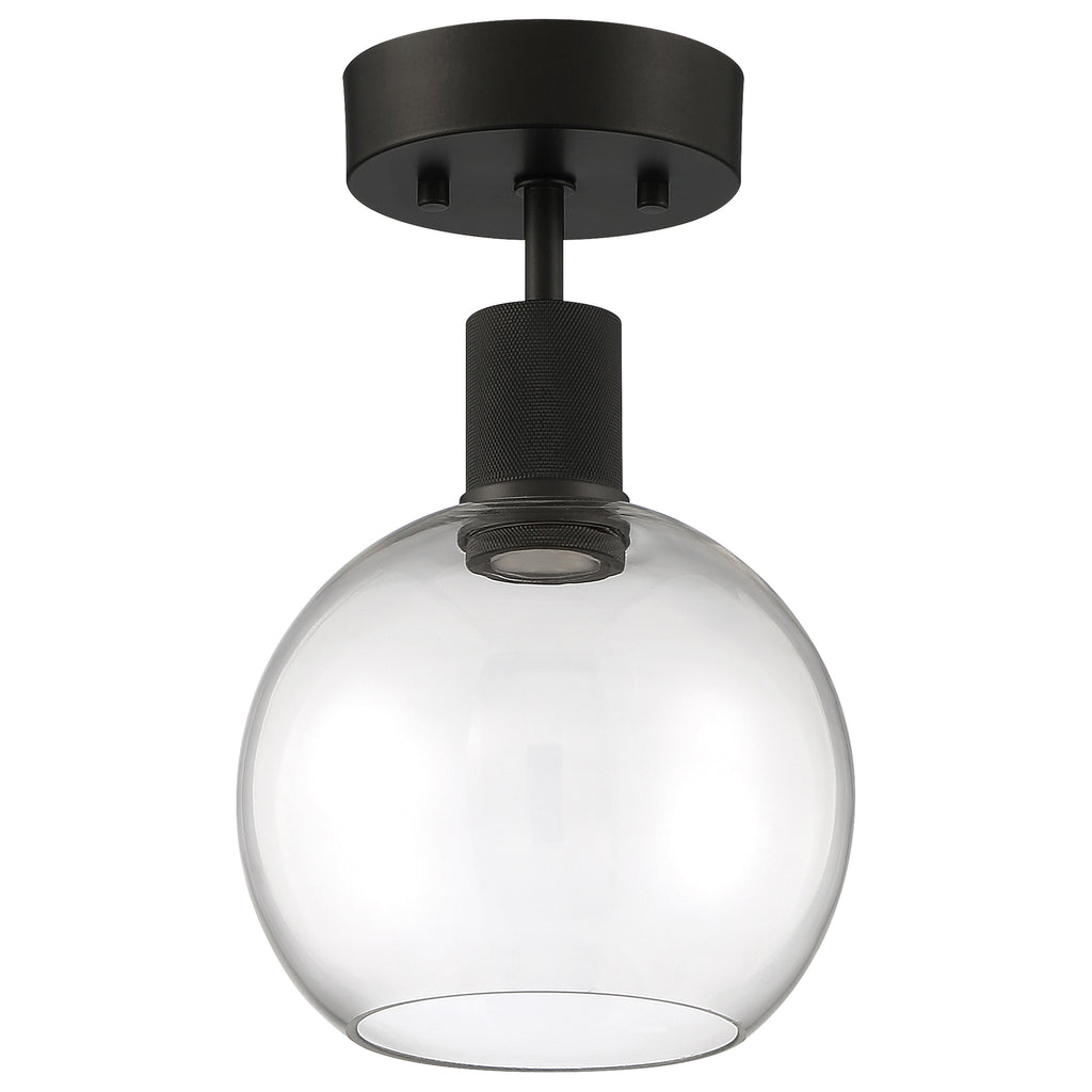 Port Nine Burgundy LED Semi-Flush, Matte Black / Clear Glass / 9W