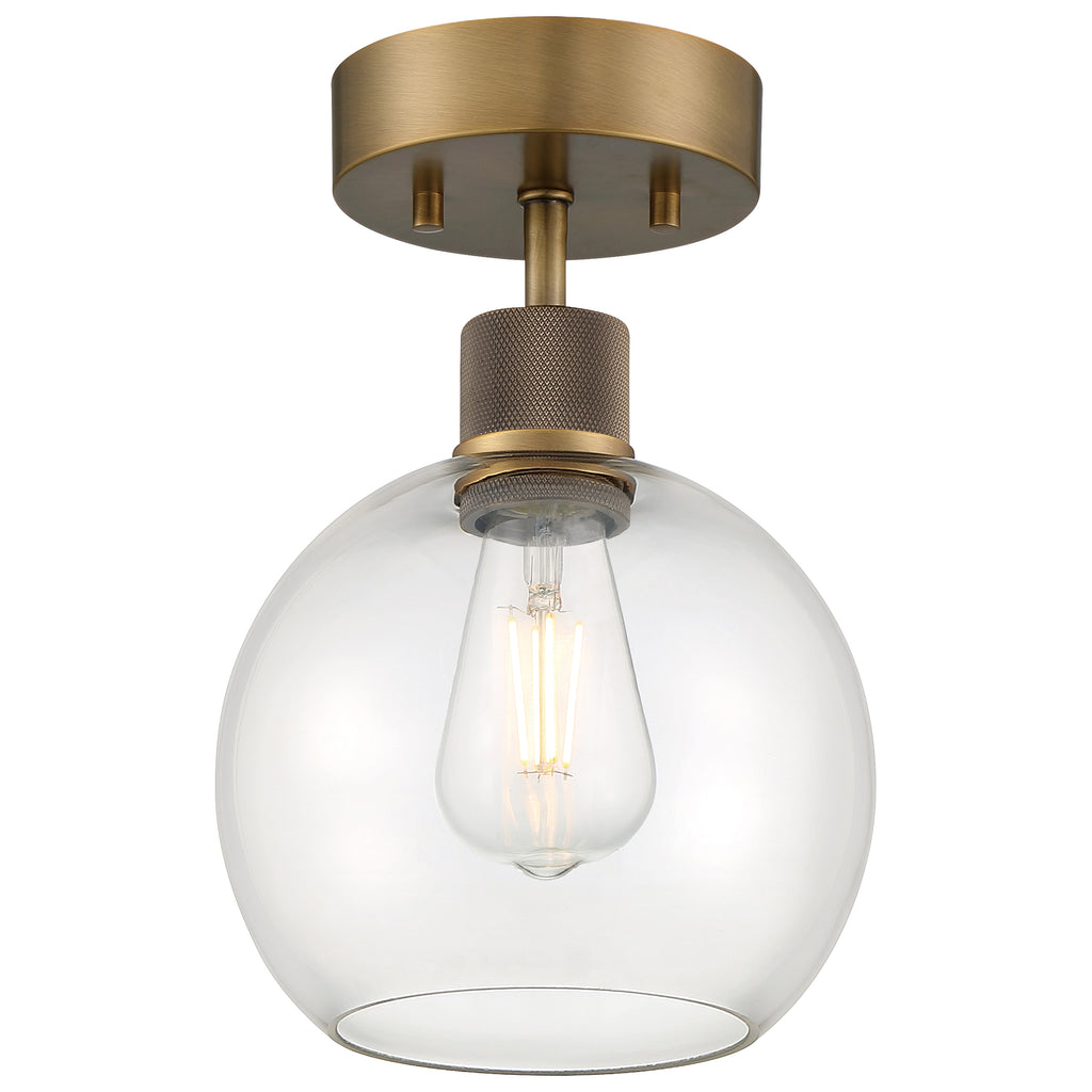Port Nine Burgundy LED Semi-Flush, Antique Brushed Brass / Clear Glass / 7W