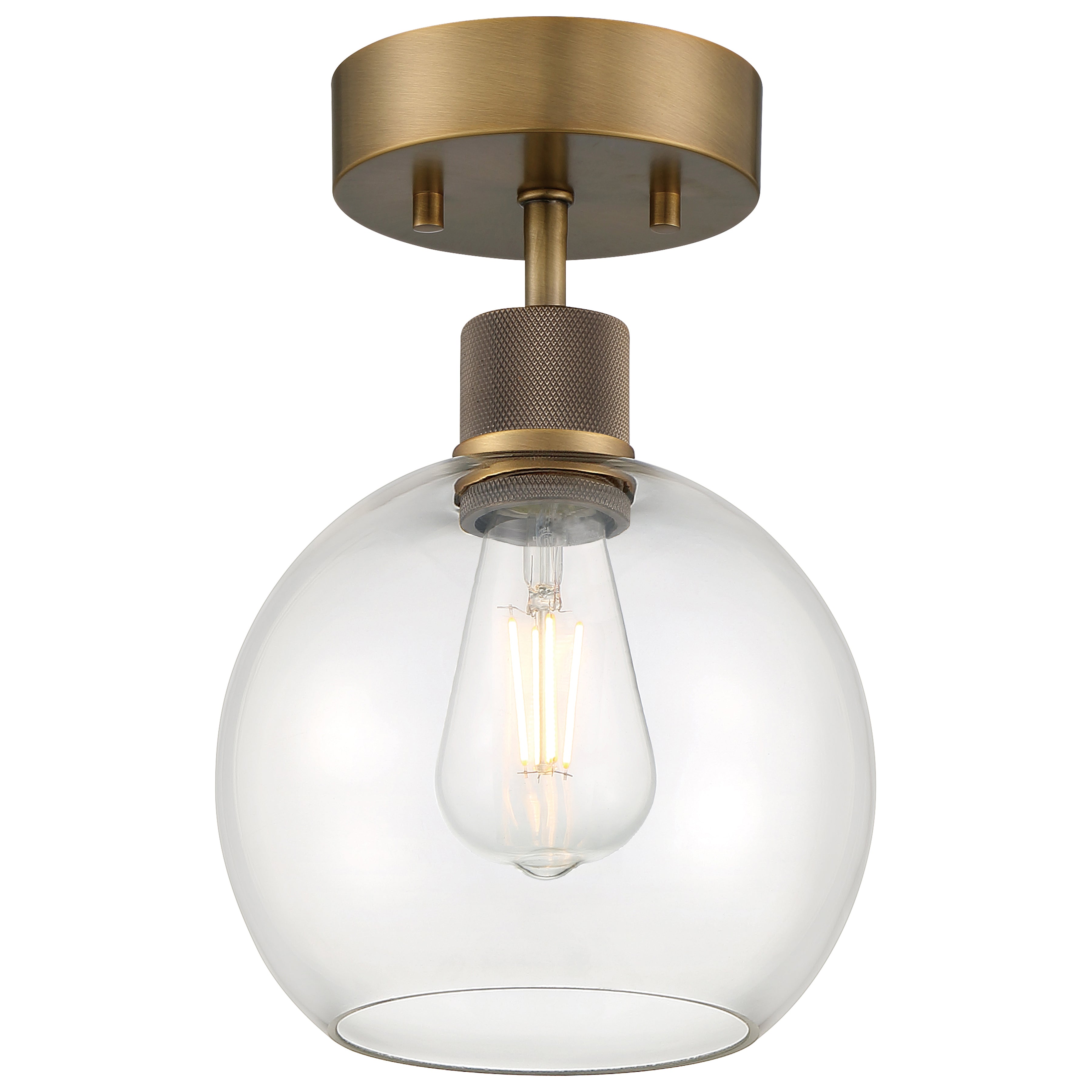 Port Nine Burgundy LED Semi-Flush, Antique Brushed Brass / Clear Glass / 7W