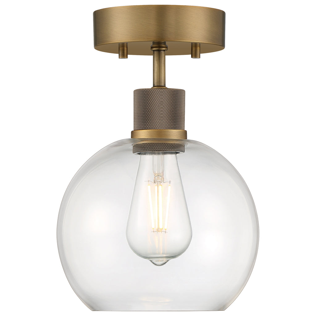 Port Nine Burgundy LED Semi-Flush, Antique Brushed Brass / Clear Glass / 7W