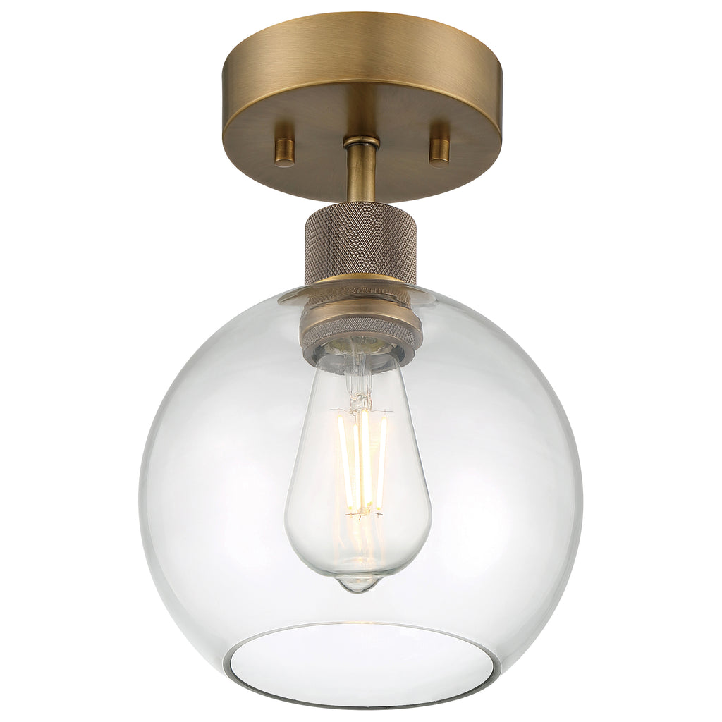 Port Nine Burgundy LED Semi-Flush, Antique Brushed Brass / Clear Glass / 7W