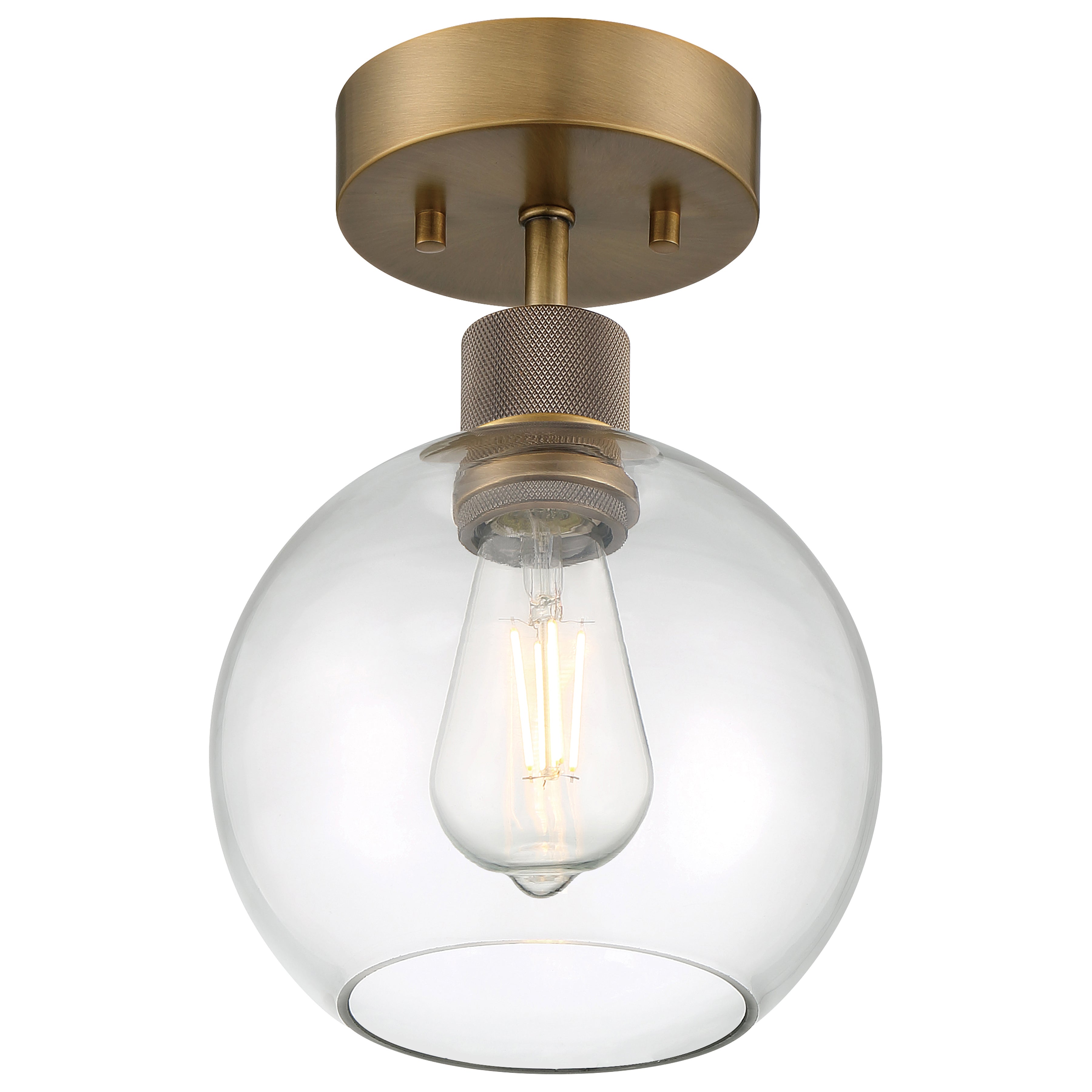 Port Nine Burgundy LED Semi-Flush, Antique Brushed Brass / Clear Glass / 7W