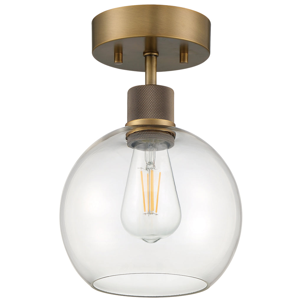 Port Nine Burgundy LED Semi-Flush, Antique Brushed Brass / Clear Glass / 7W