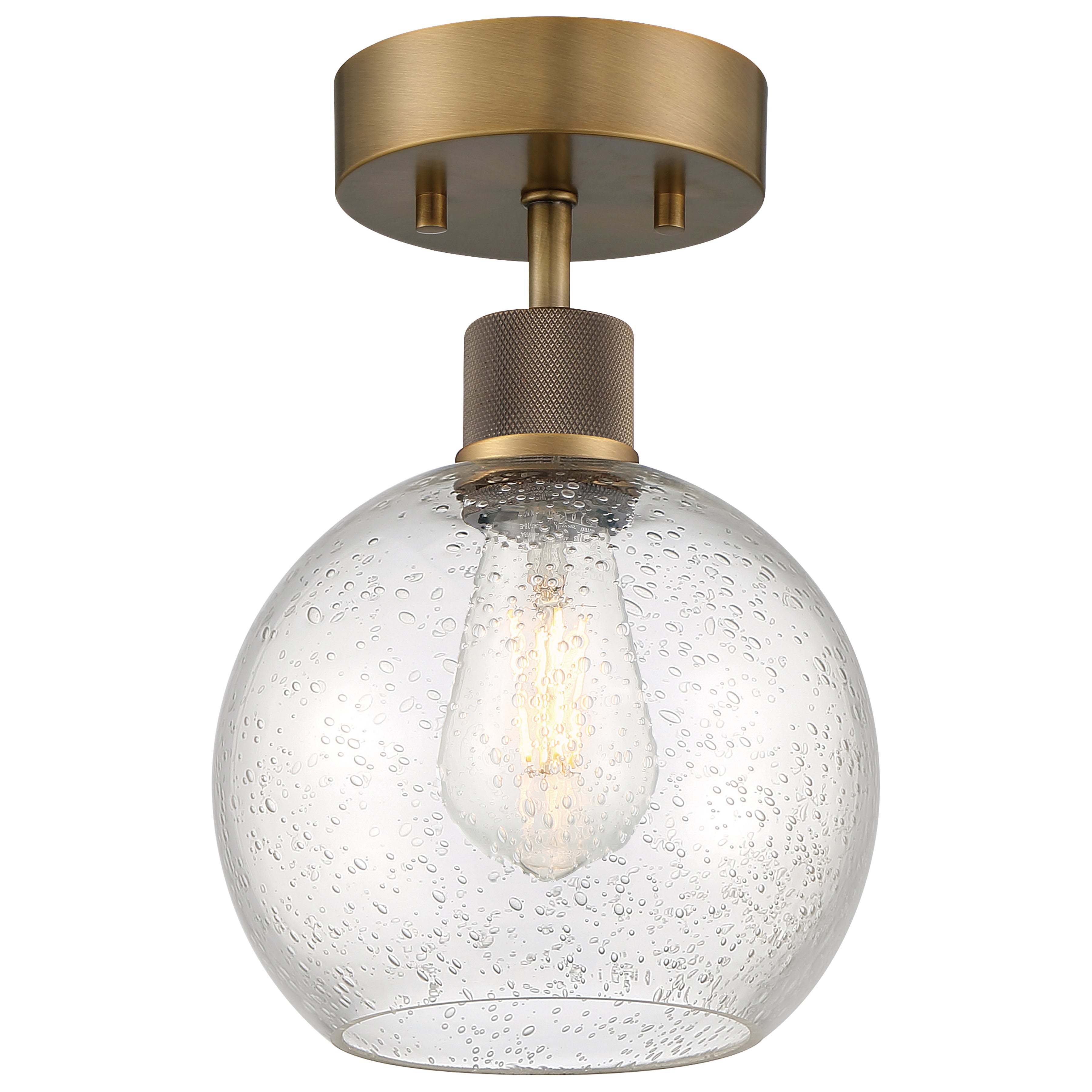 Port Nine Burgundy LED Semi-Flush, Antique Brushed Brass / Seeded Glass / 7W