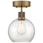 Port Nine Burgundy LED Semi-Flush, Antique Brushed Brass / Seeded Glass / 7W