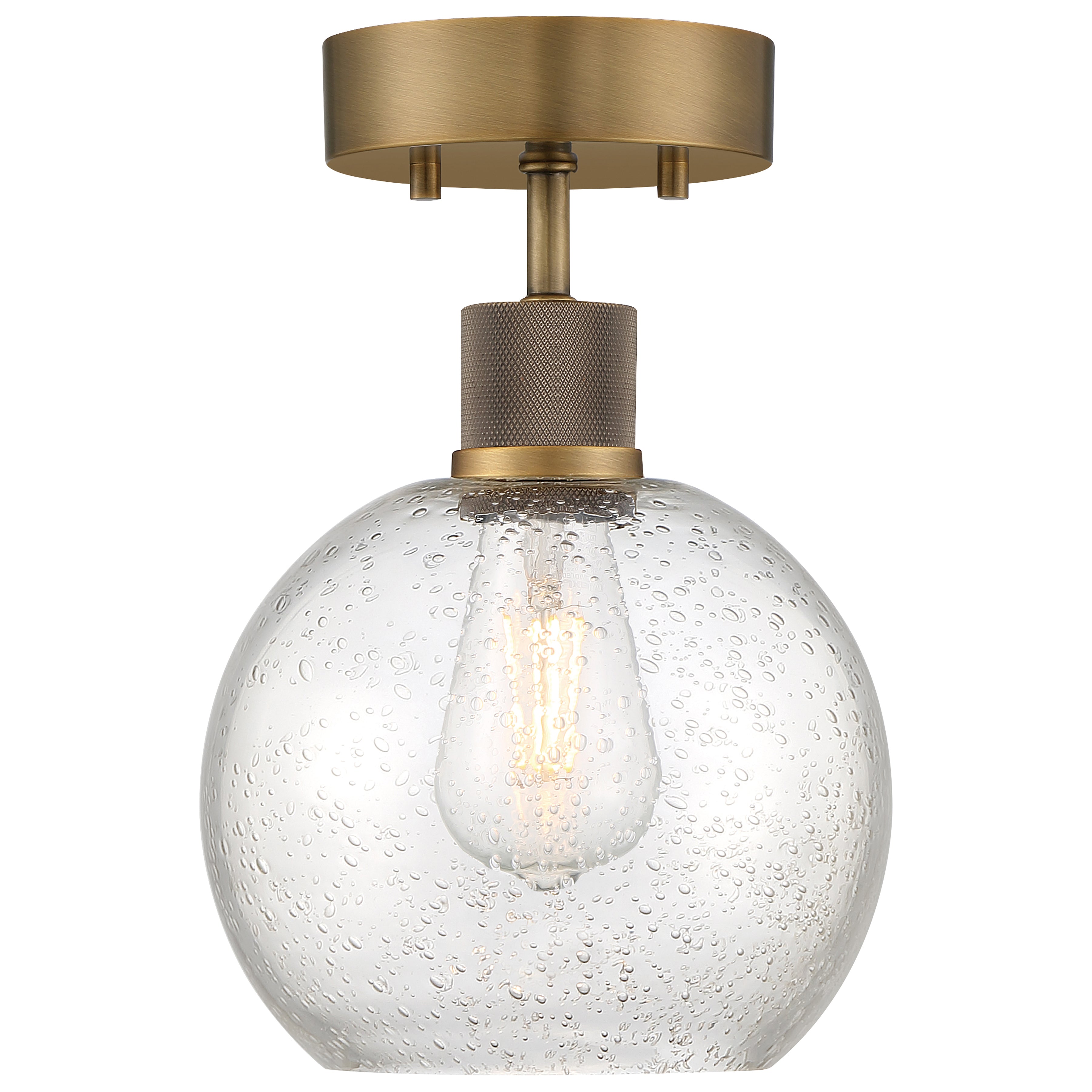 Port Nine Burgundy LED Semi-Flush, Antique Brushed Brass / Seeded Glass / 7W