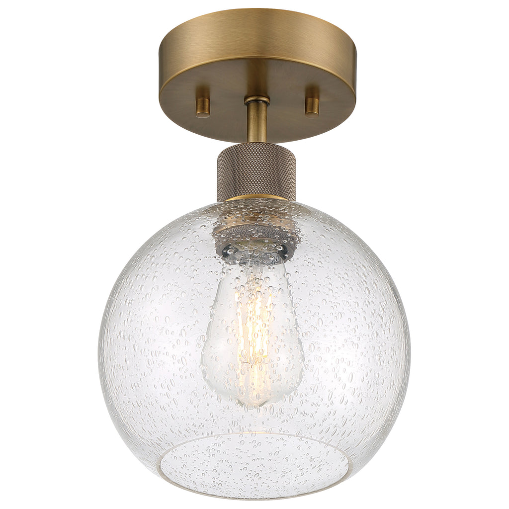 Port Nine Burgundy LED Semi-Flush, Antique Brushed Brass / Seeded Glass / 7W