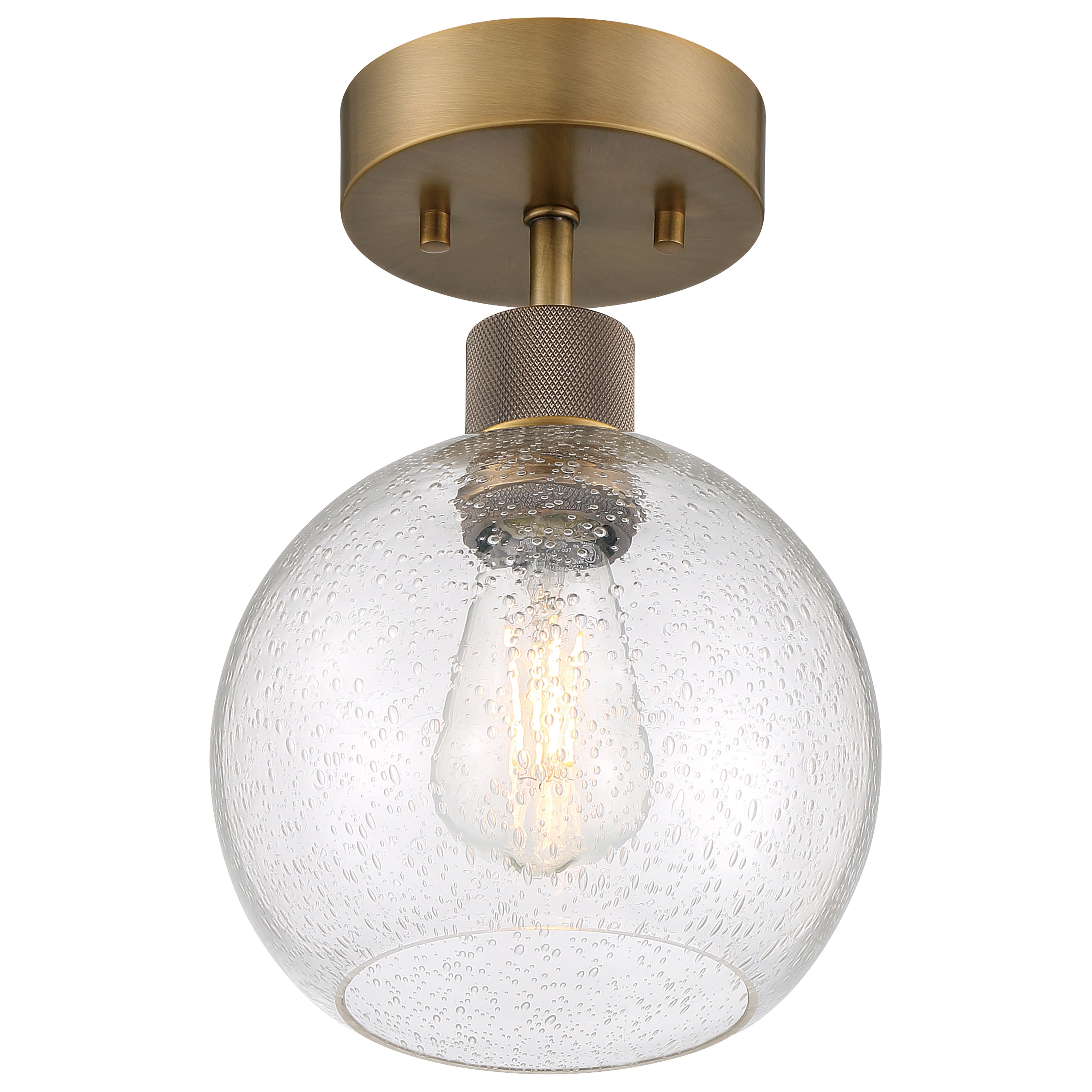 Port Nine Burgundy LED Semi-Flush, Antique Brushed Brass / Seeded Glass / 7W