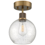 Port Nine Burgundy LED Semi-Flush, Antique Brushed Brass / Seeded Glass / 7W