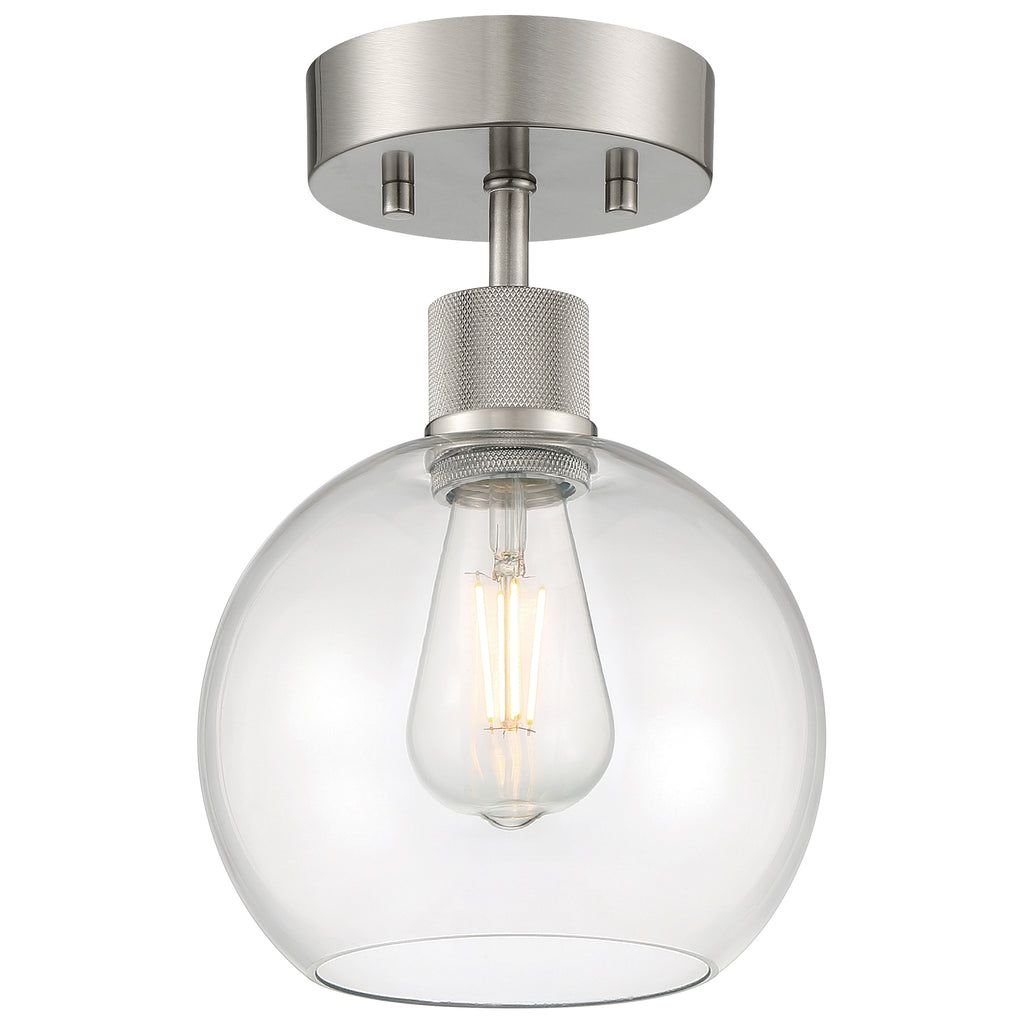 Port Nine Burgundy LED Semi-Flush, Brushed Steel / Clear Glass / 7W