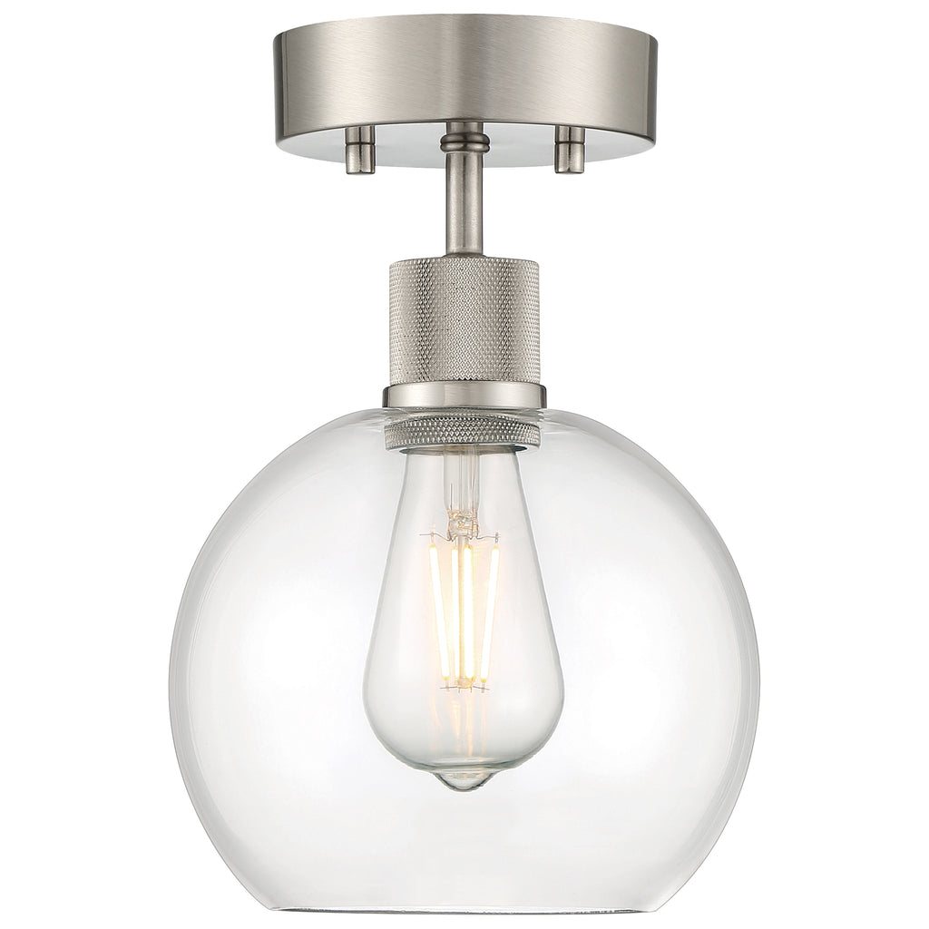 Port Nine Burgundy LED Semi-Flush, Brushed Steel / Clear Glass / 7W