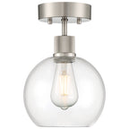 Port Nine Burgundy LED Semi-Flush, Brushed Steel / Clear Glass / 7W