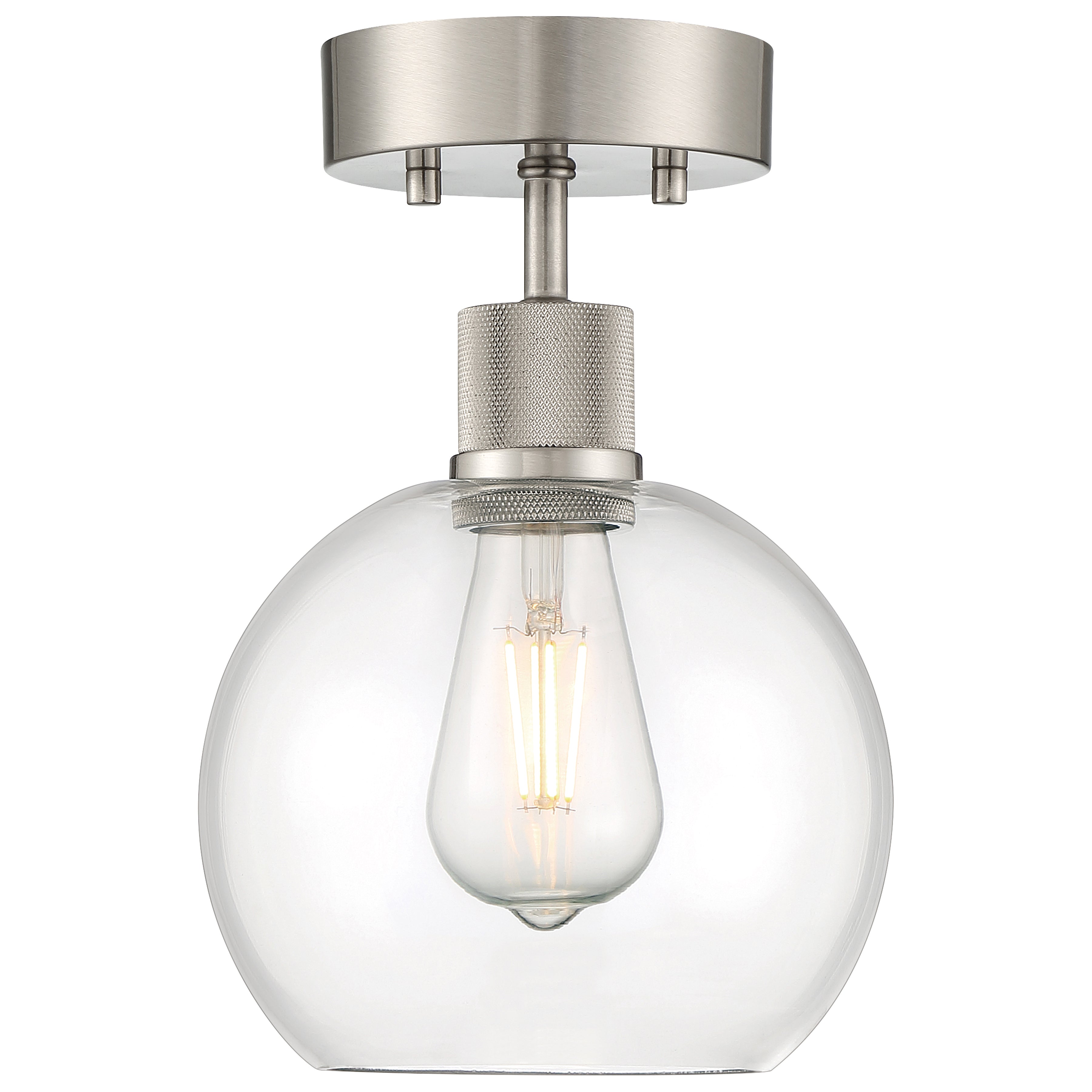 Port Nine Burgundy LED Semi-Flush, Brushed Steel / Clear Glass / 7W