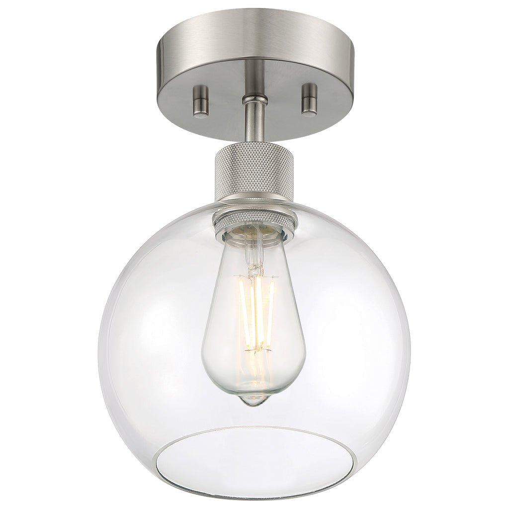 Port Nine Burgundy LED Semi-Flush, Brushed Steel / Clear Glass / 7W