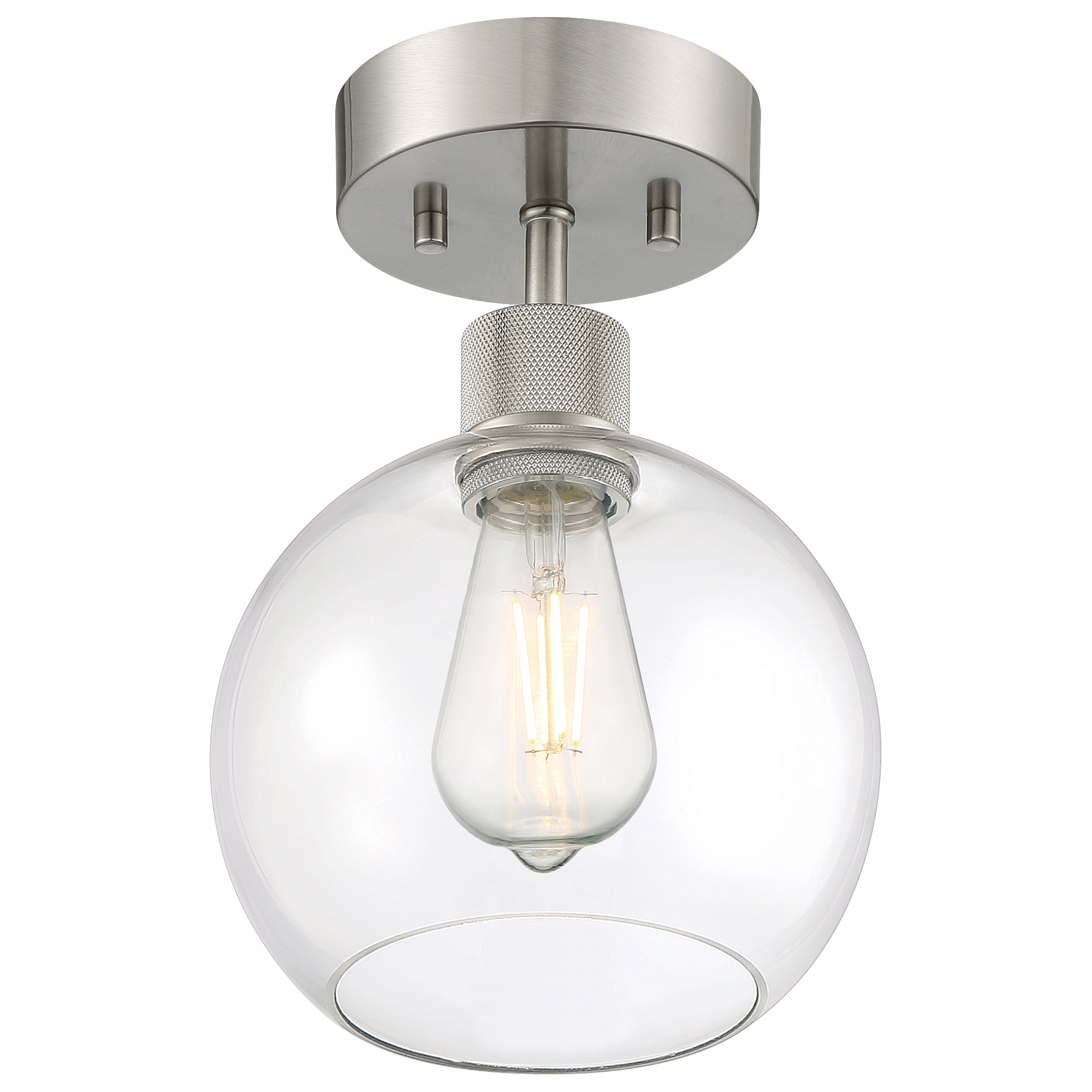 Port Nine Burgundy LED Semi-Flush, Brushed Steel / Clear Glass / 7W