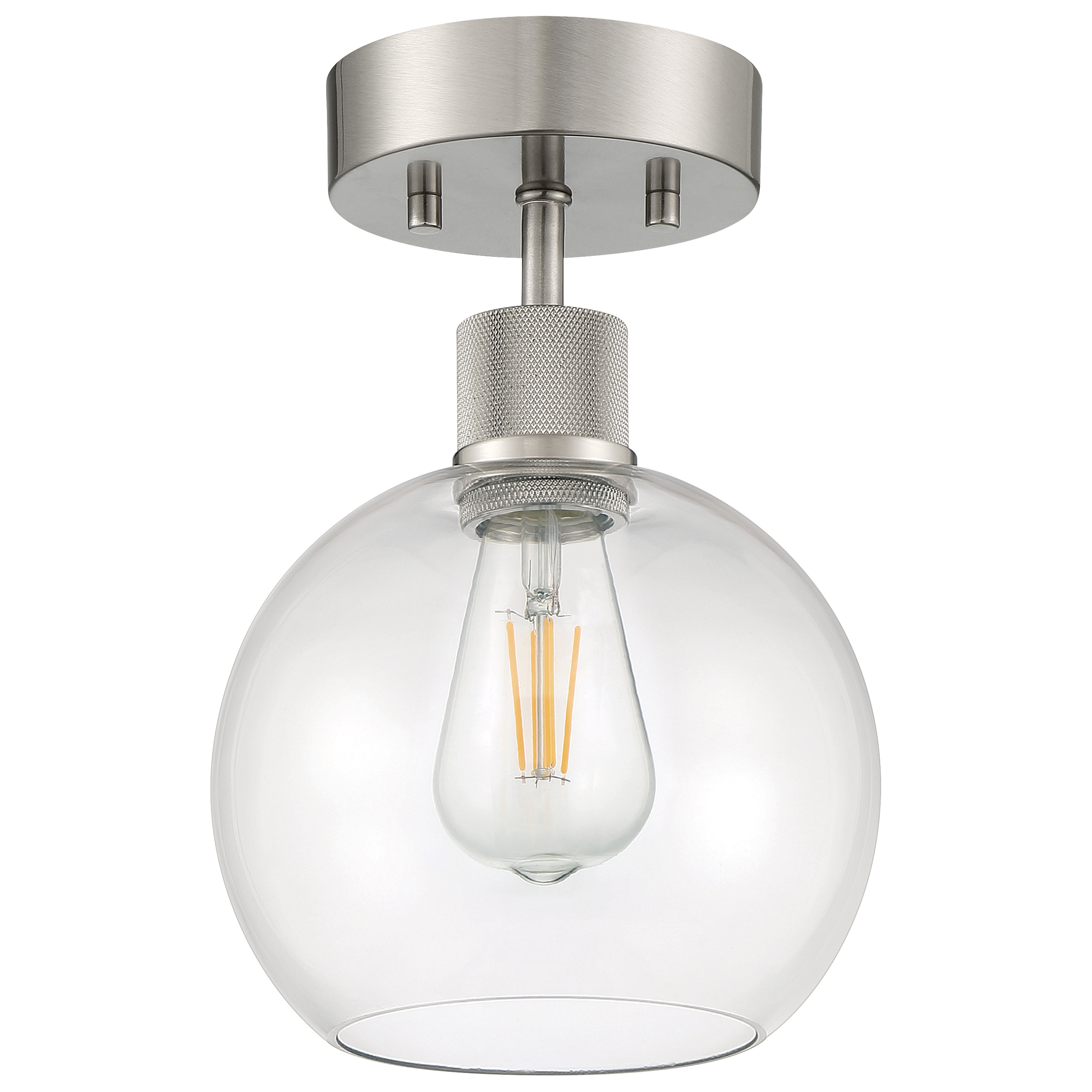 Port Nine Burgundy LED Semi-Flush, Brushed Steel / Clear Glass / 7W