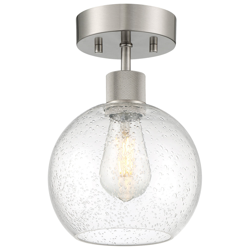 Port Nine Burgundy LED Semi-Flush, Brushed Steel / Seeded Glass / 7W