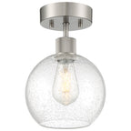 Port Nine Burgundy LED Semi-Flush, Brushed Steel / Seeded Glass / 7W