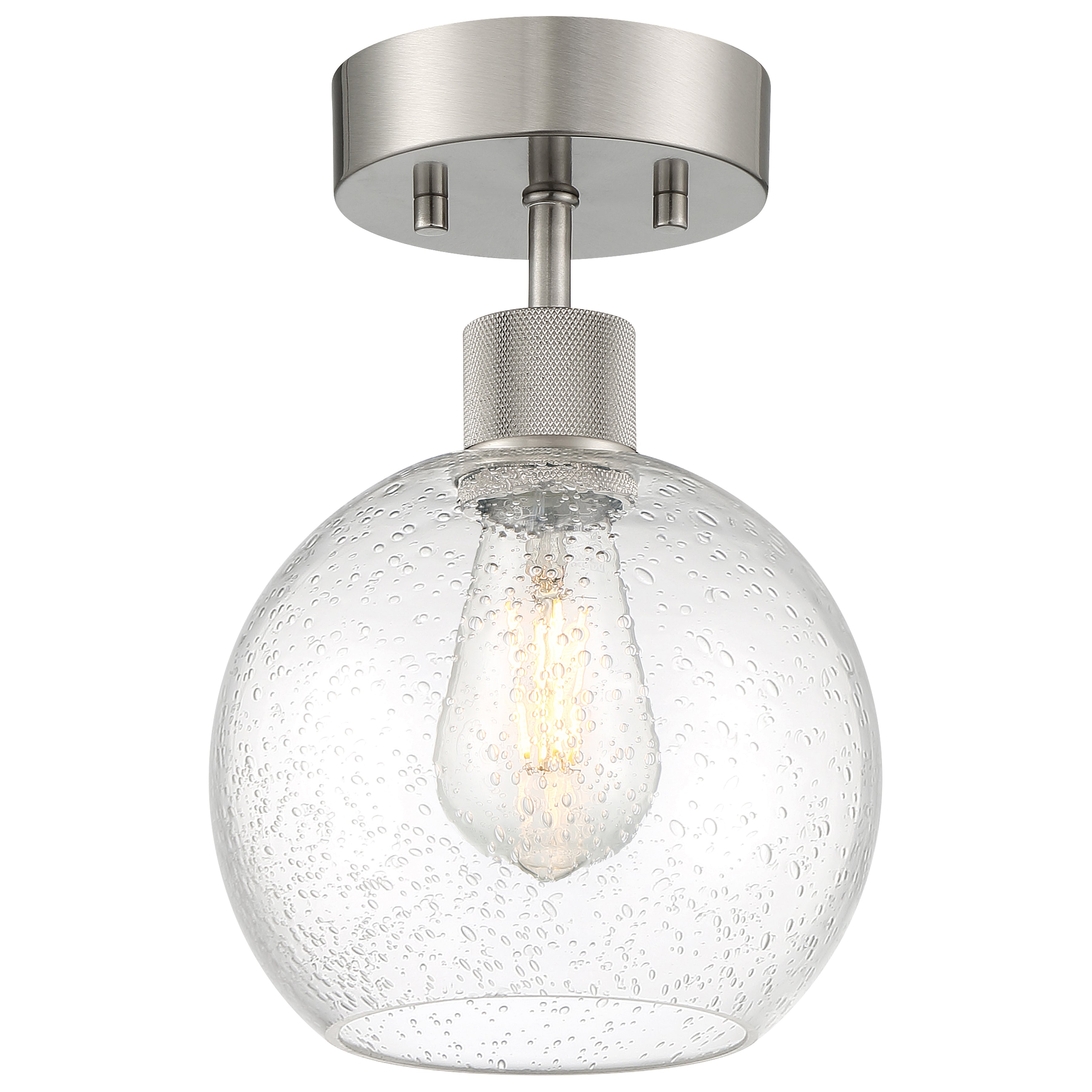 Port Nine Burgundy LED Semi-Flush, Brushed Steel / Seeded Glass / 7W