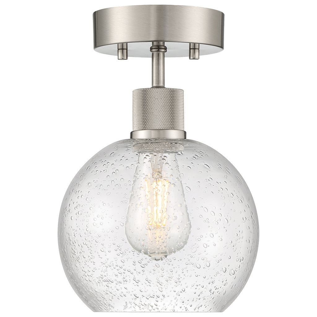 Port Nine Burgundy LED Semi-Flush, Brushed Steel / Seeded Glass / 7W
