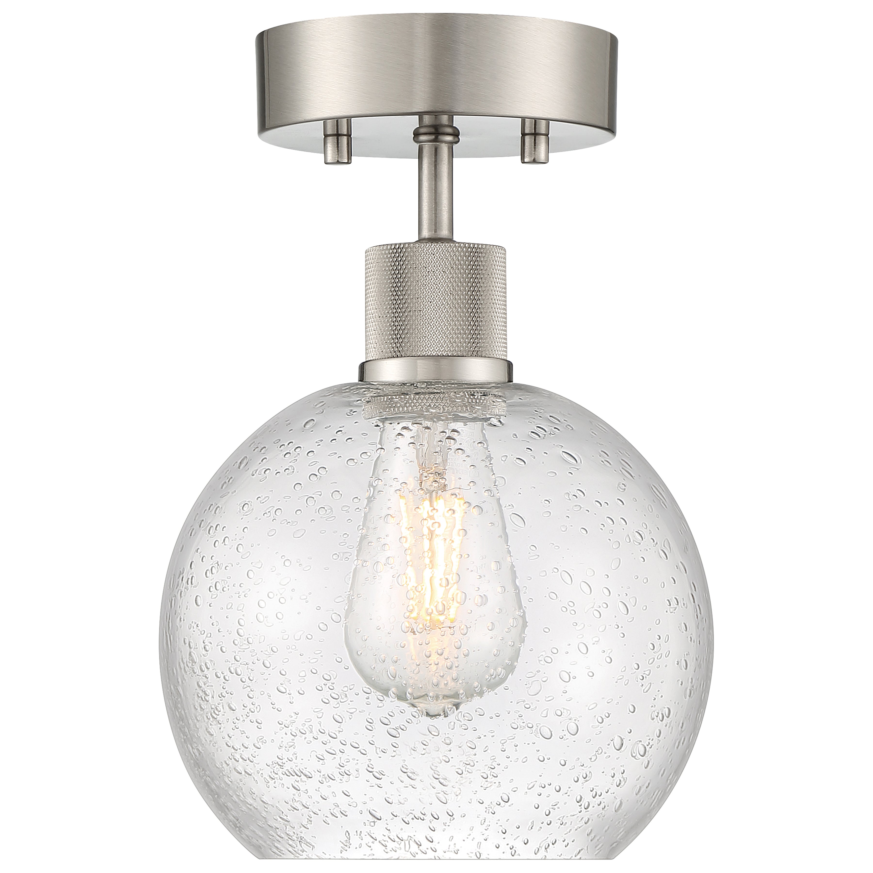 Port Nine Burgundy LED Semi-Flush, Brushed Steel / Seeded Glass / 7W