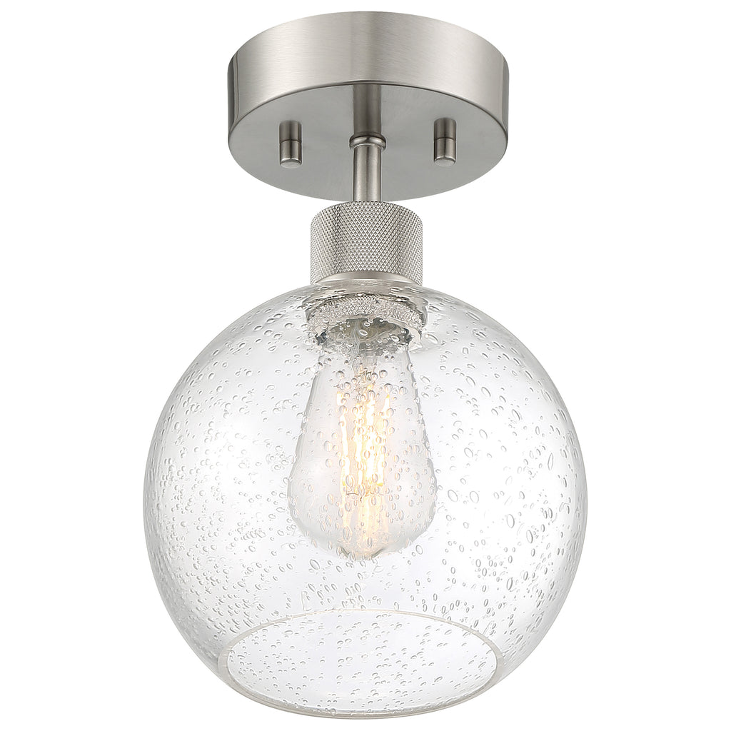 Port Nine Burgundy LED Semi-Flush, Brushed Steel / Seeded Glass / 7W