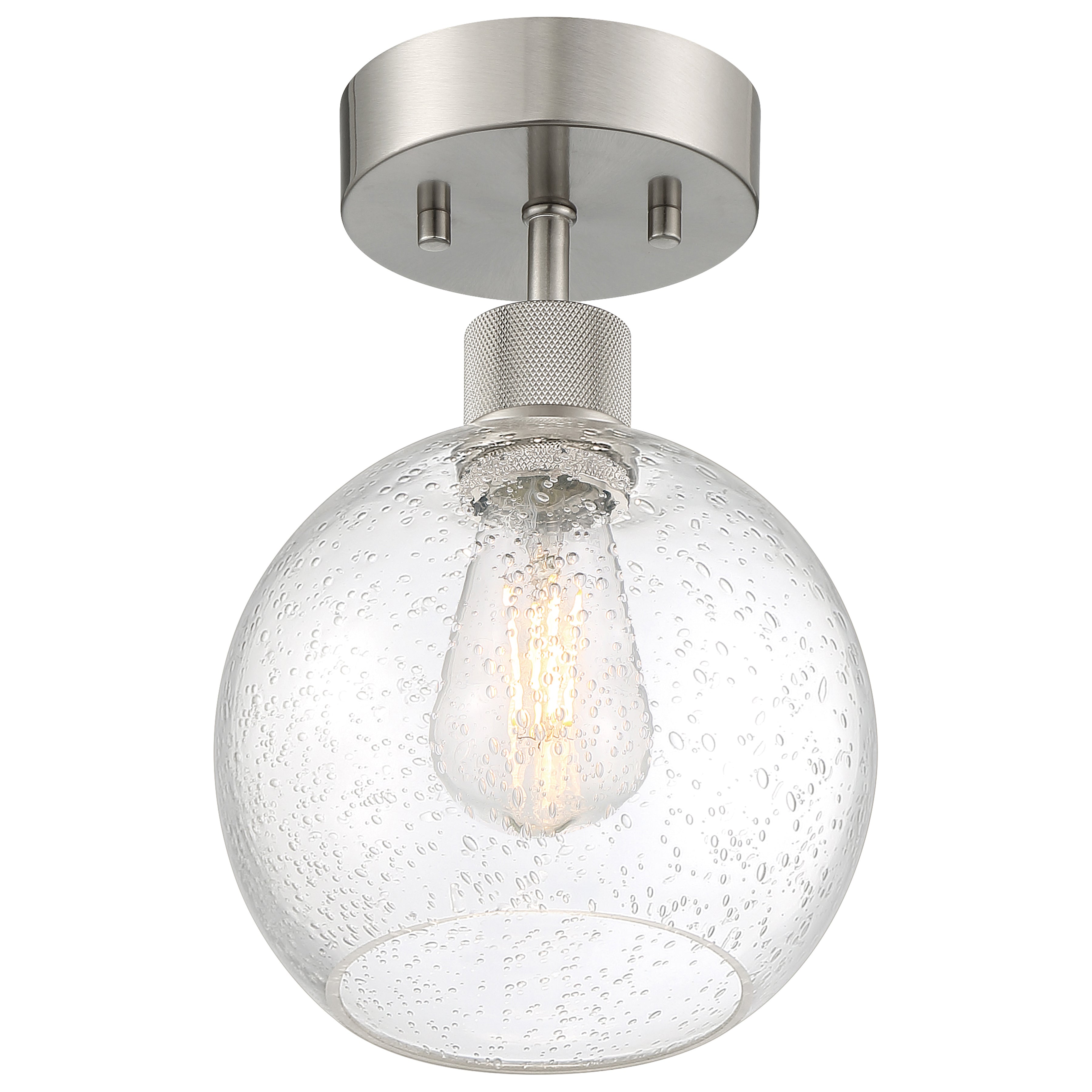 Port Nine Burgundy LED Semi-Flush, Brushed Steel / Seeded Glass / 7W