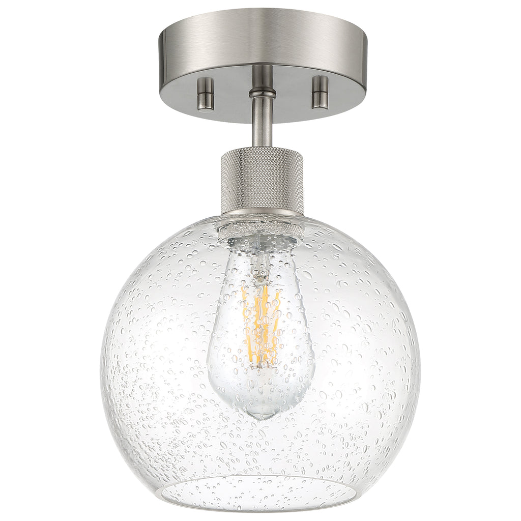 Port Nine Burgundy LED Semi-Flush, Brushed Steel / Seeded Glass / 7W
